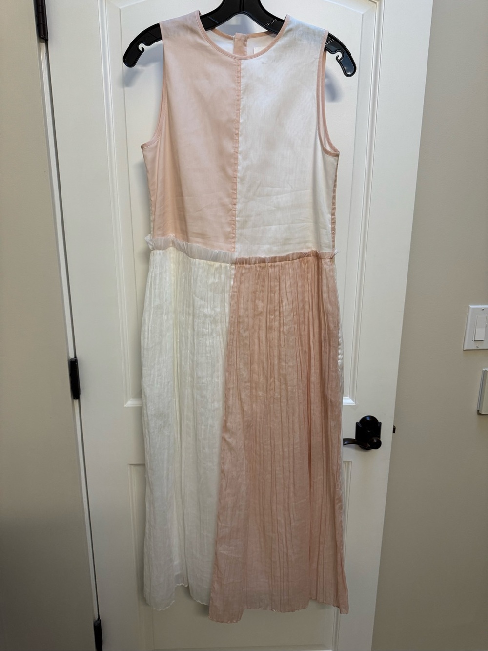 Jil Sander 2025 Blush Pink Ivory Colorblock Pleated Maxi Dress DE 34